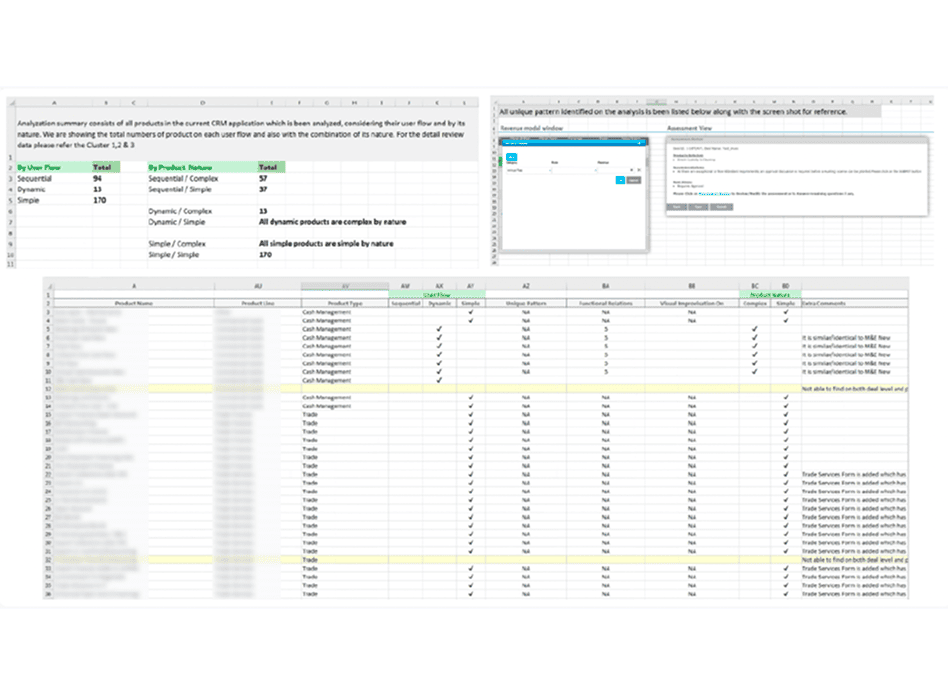 Spreadsheet analysis classifying products by flow type and complexity