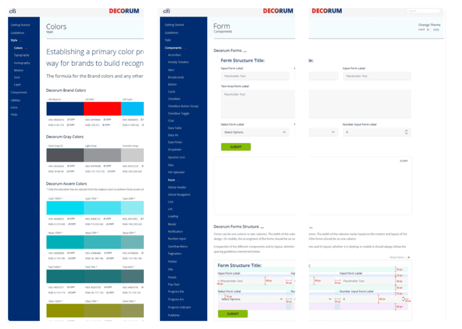 DECORUM design system — colour styles, form components, and themed form layouts