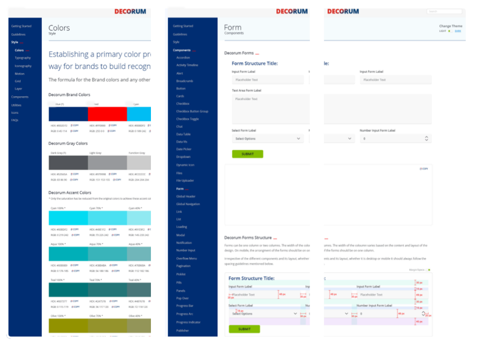 design system documentation: colour styles, form components and themed form layouts