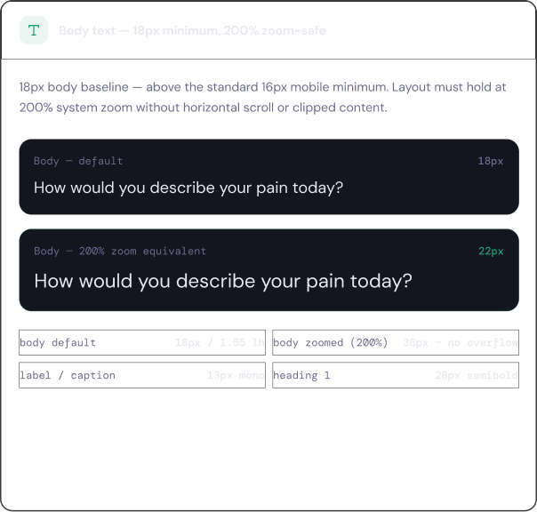 Icon plus text labels — never icon-only
