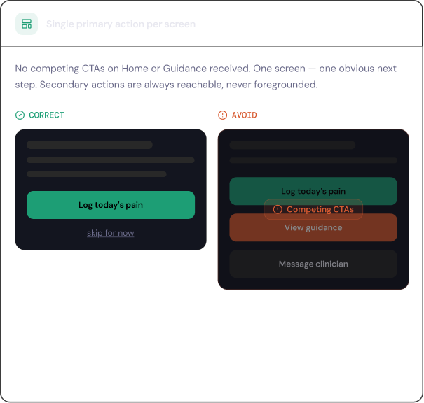 Single primary action per screen