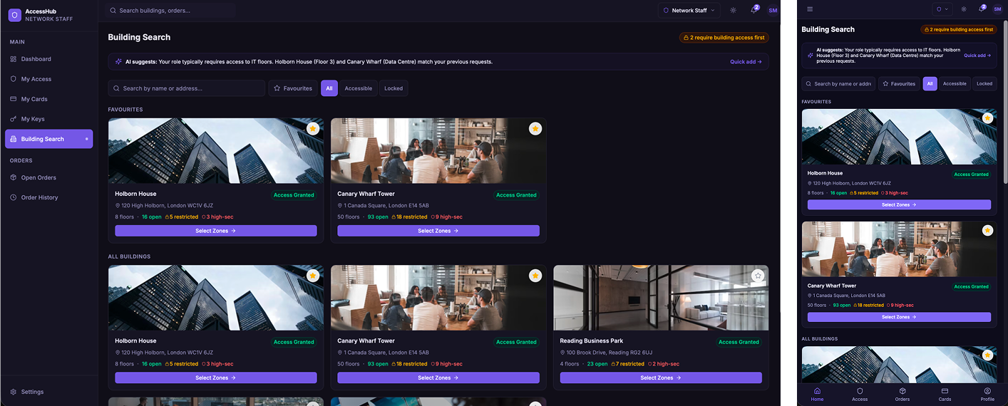 Zone selection screens — final visual design, desktop and mobile